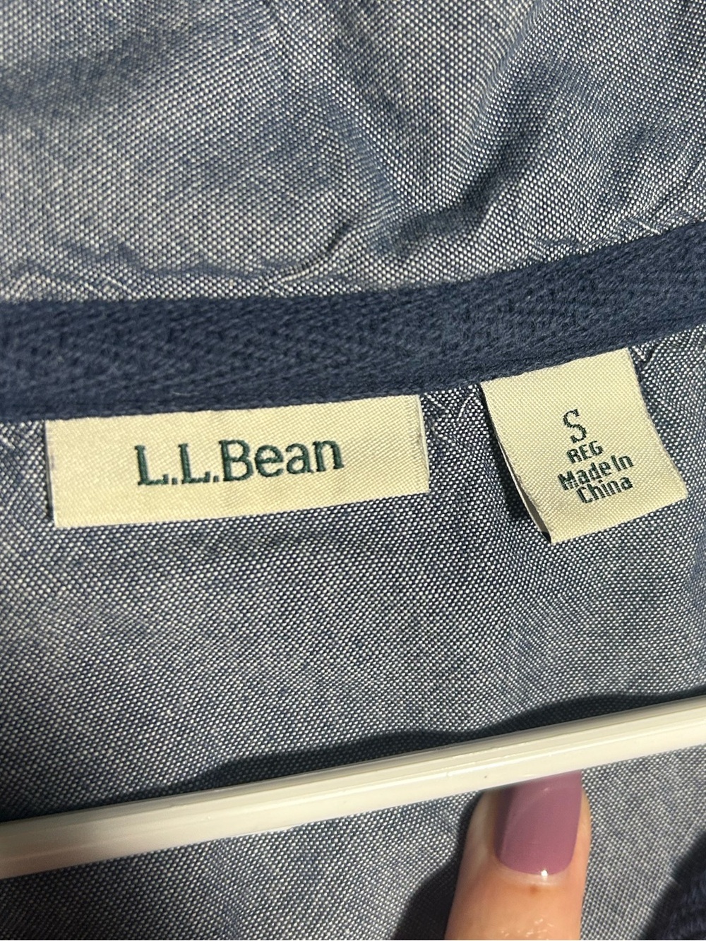 L.L. Bean Navy 100% Cotton Quarter-Button Mock Neck Pullover Size Small - 501541 - Picture 6 of 12